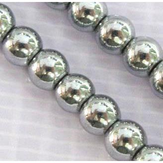 round Hematite beads, no-Magnetic, platinum electroplated