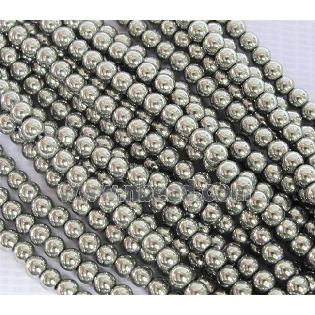 round Hematite beads, no-Magnetic, platinum electroplated