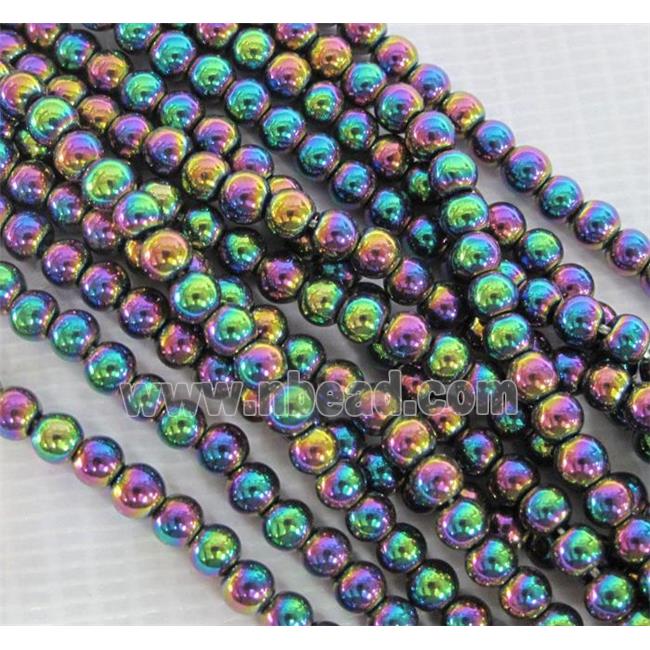 round Hematite beads, no-Magnetic, rainbow electroplated