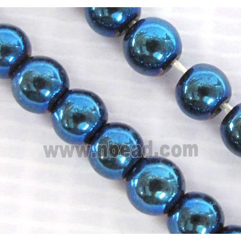 Hematite bead, no-Magnetic, blue electroplated, round