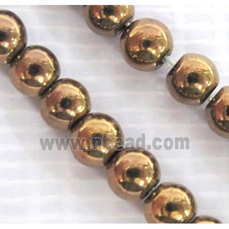 Hematite beads, no-Magnetic, brown electroplated, round