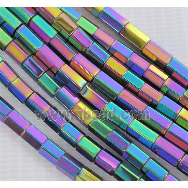 Hematite beads, faceted-tube, no-Magnetic, rainbow electroplated