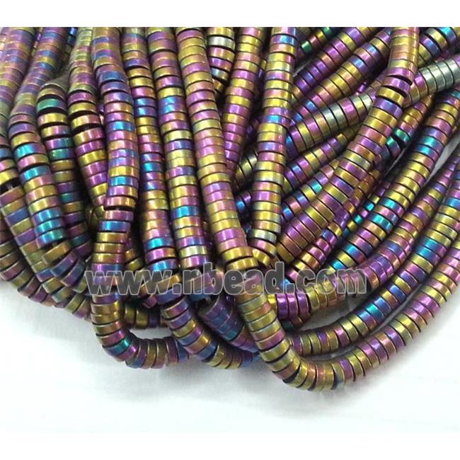 matte Hematite disc heishi beads, no-Magnetic, rainbow electroplated