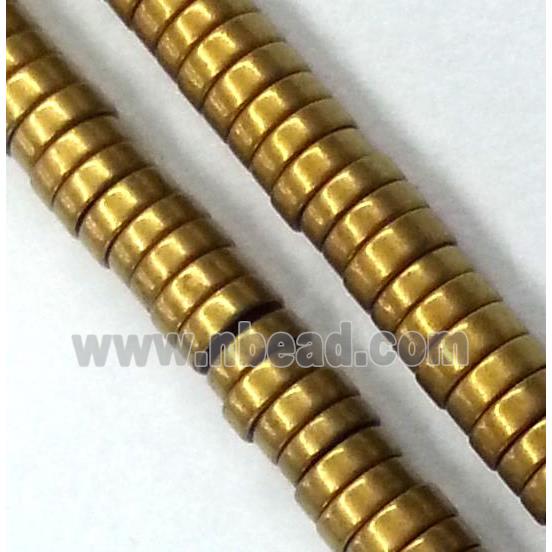 matte Hematite heishi beads, no-Magnetic, disc, gold electroplated