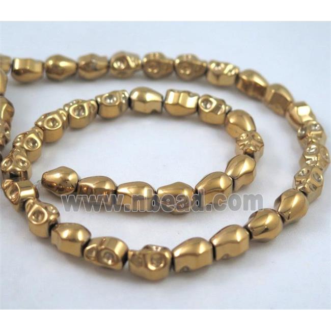 Hematite skull beads, no-magnetic, gold plated