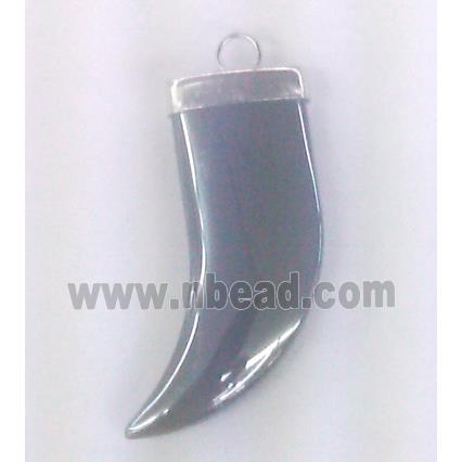 hematite pendant, horn, black, platinum plated, no-magnetic