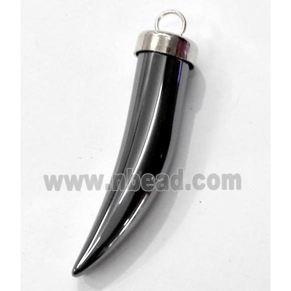 black hematite horn pendant, platinum plated, no-magnetic