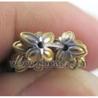 Hematite beadcap, clover, gold electroplated