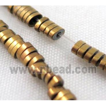 Hematite bead, oval, gold electroplated