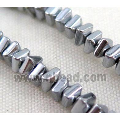 Hematite bead, square, platinum electroplated