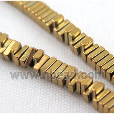 Hematite bead, rectangle, gold electroplated