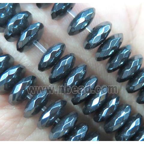 black Hematite heishi beads, faceted rondelle, no-Magnetic