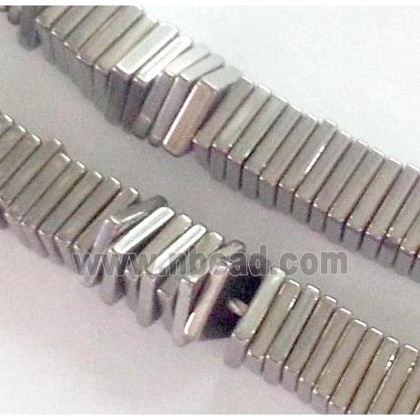 Hematite square bead, platinum electroplated