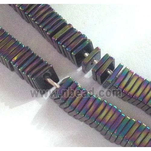 square Hematite beads, rainbow electroplated