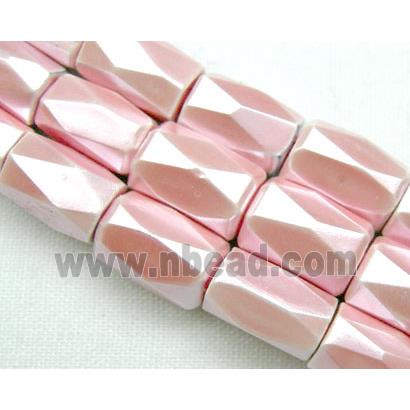 magnetic Hematite Beads, faceted tube, pink