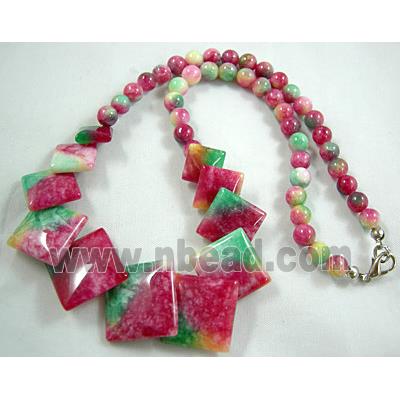 Jade Necklace, Square, Multi color, 16"