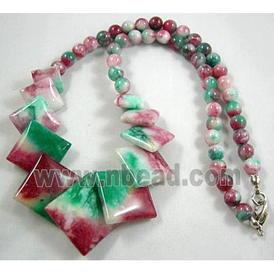 Jade Necklace, Square, Multi color, 16"