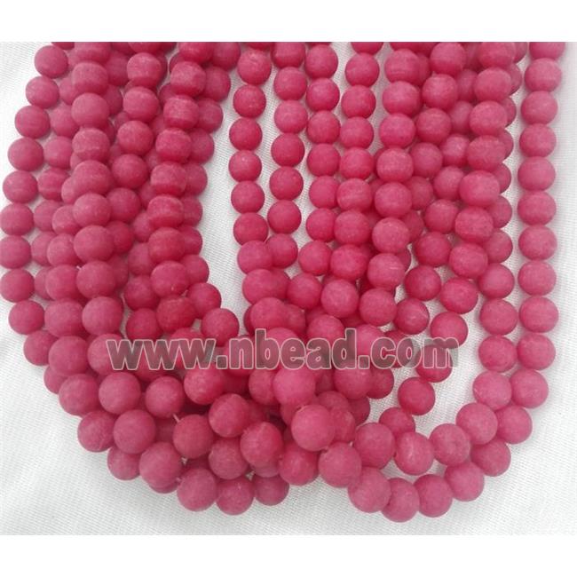 round matte jade beads, red