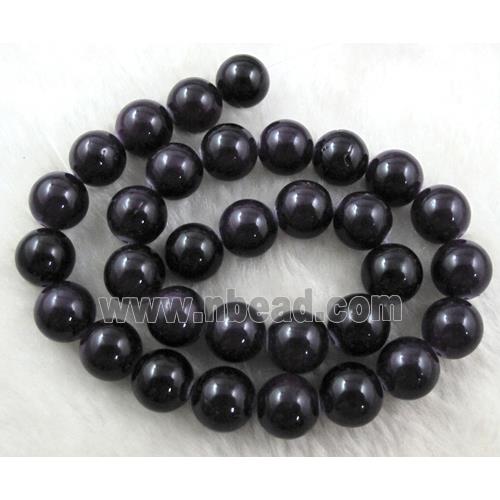 Round Jade bead, black, dye, stabile, half transparent