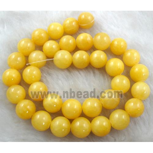 round Mashan Jade Beads, dye yellow