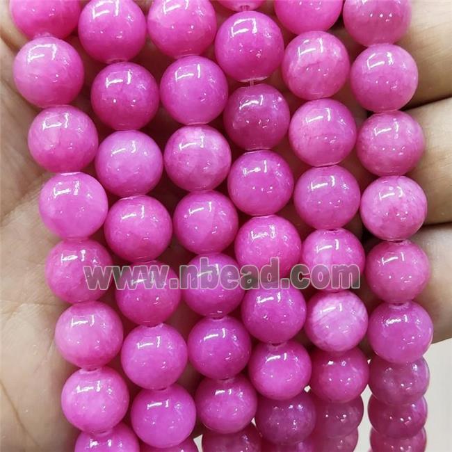 Natural Honey Jade Beads Smooth Round Hotpink Dye