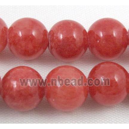 red jade beads, round, stabile