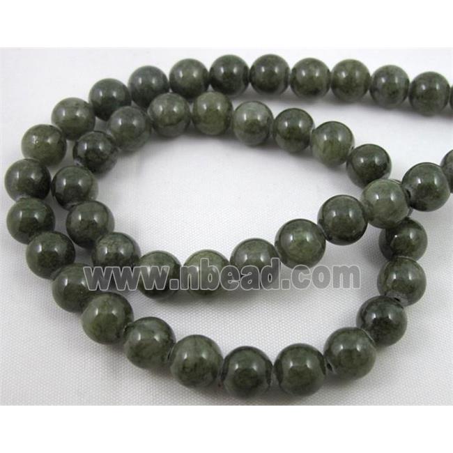 dark-green jade bead, round, stabile