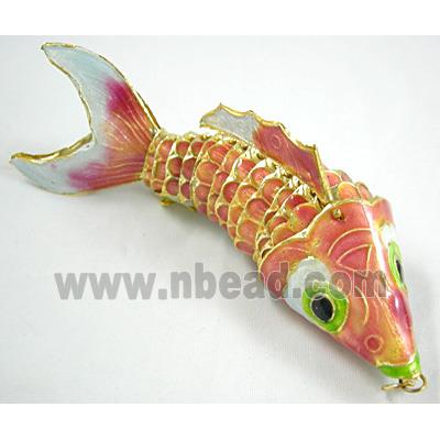 Cloisonne Brass Pendant Goldfish Pink