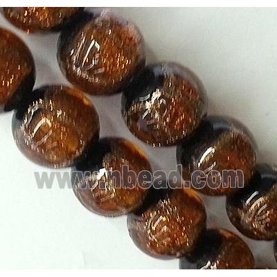 lampwork glass beads, round, gold