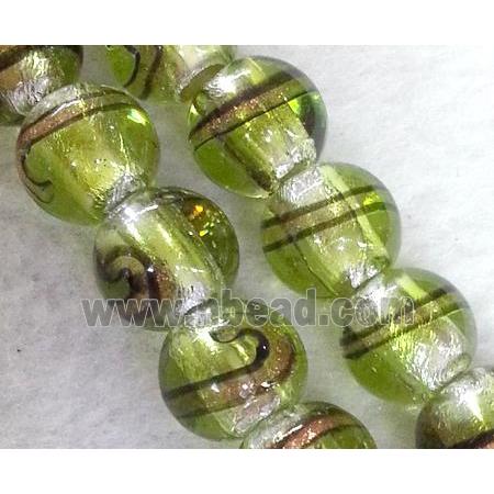 lampwork bead within silver foil and stripe, round