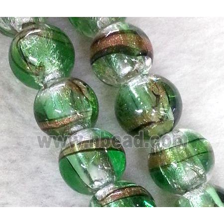 lampwork bead within silver foil and stripe, round