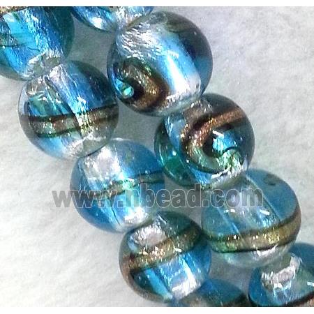 lampwork bead within silver foil and stripe, round