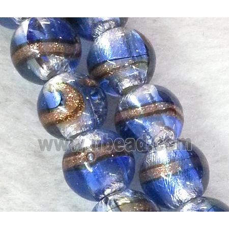 lampwork bead within silver foil and stripe, round