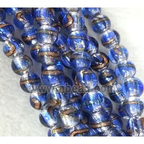 lampwork bead within silver foil and stripe, round