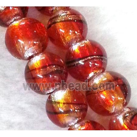 lampwork bead within silver foil and stripe, round