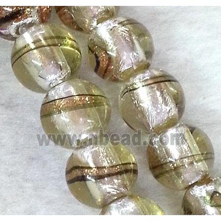 lampwork bead within silver foil and stripe, round