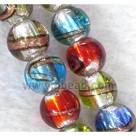 lampwork bead within silver foil and stripe, round