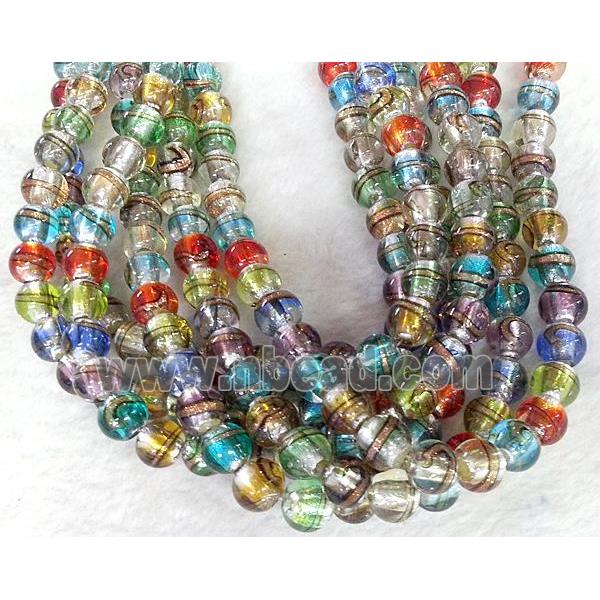 lampwork bead within silver foil and stripe, round