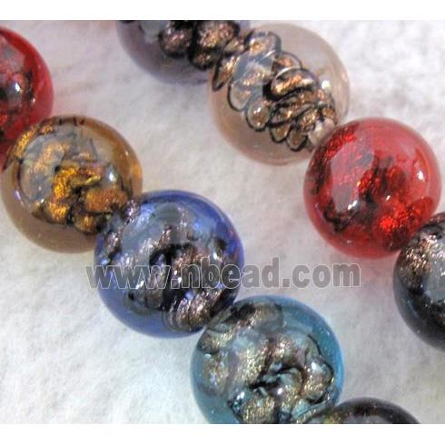 lampwork bead within silver goldsand and stripe, round