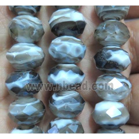 lampwork bead, faceted rondelle, grey