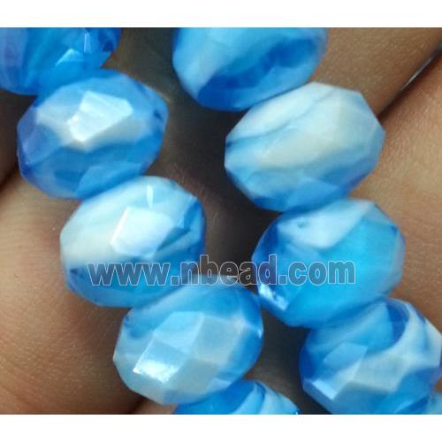 lampwork bead, faceted rondelle, aqua