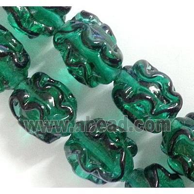 Lampwork Glass beads peacock green