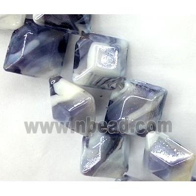 Plated Lampwork glass bead, square, purple