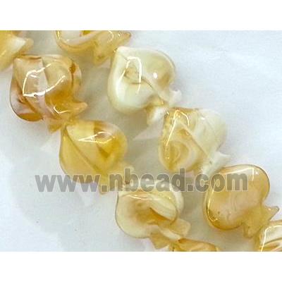 plated Lampwork glass bead, heart, yellow