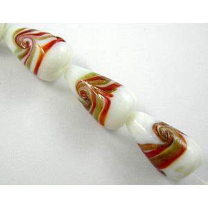 lampwork glass beads with swirl goldsand, teardrop, white