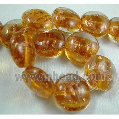 lampwork glass beads with goldsand, flat-round, golden