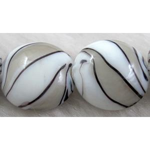 zebra lampwork glass beads, flat-round, grey