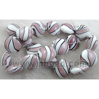 zebra lampwork glass beads, flat-round, lt.purple