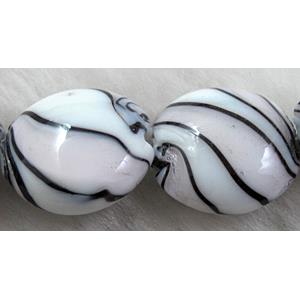 zebra lampwork glass beads, flat-round, lt.pink