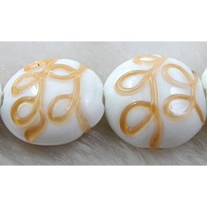 handcraft glass lampwork beads, flat-round, line, yellow